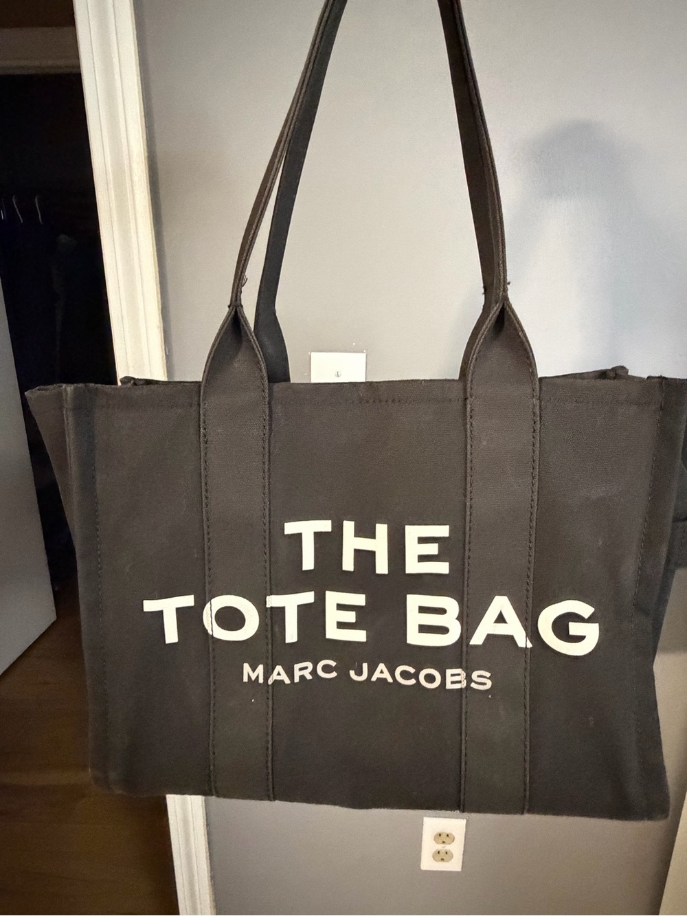 Marc Jacobs Black Canvas 'The Tote Bag' with White Logo